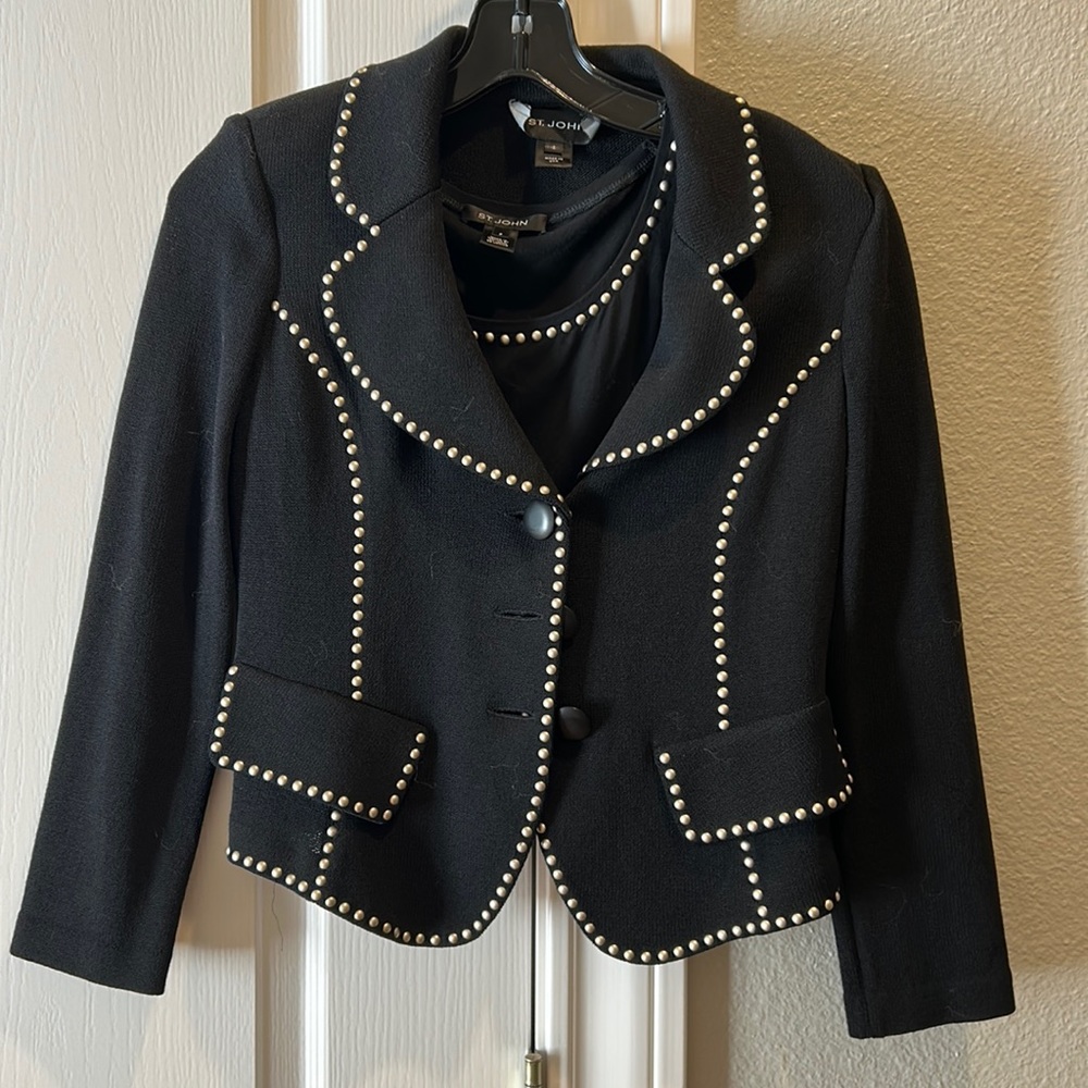 St. John Twin Set Black Studded Jacket and Tank Top